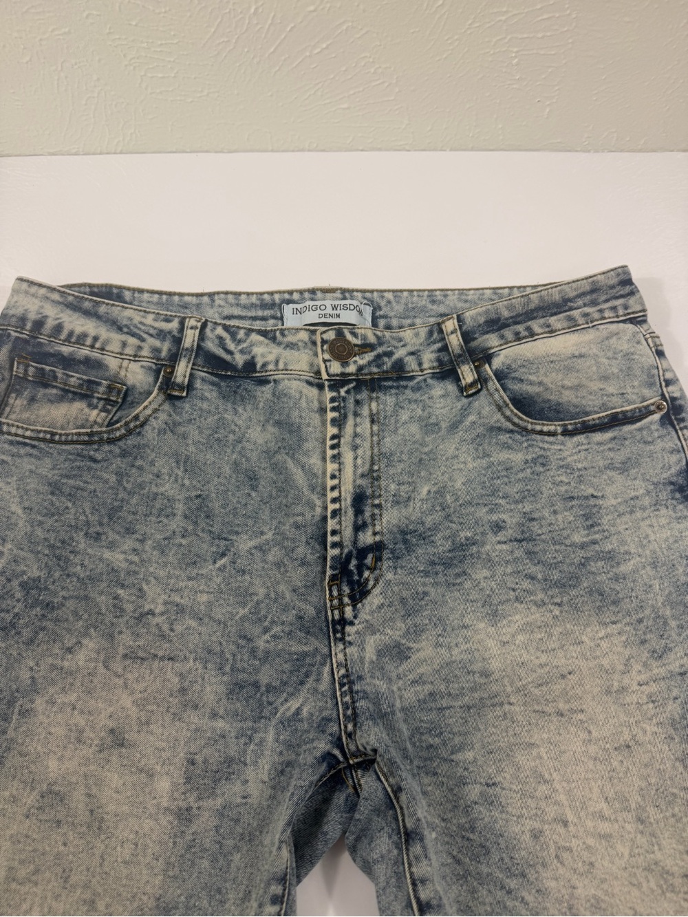 Men’s Acid Wash Straight Leg Jeans Size 36x30 Stretch Denim Indigo - Picture 5 of 9